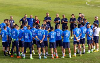 ItalyÂ´s Head Coach Roberto Mancini With The Team  during  Press conference and Italy training session, Other in Florence, Italy, September 19 2022