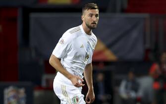 Marco Asensio of Spain, left Bryan Cristante of Italy during the UEFA Nations League Semi-final football match between Spain and Italy on June 15, 2023 at De Grolsch Veste, FC Twente stadium in Enschede, Netherlands