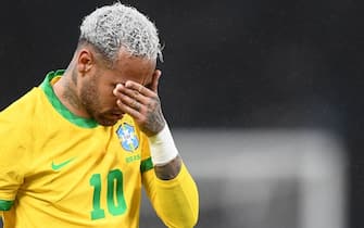 Brazil's Neymar gestures during the friendly football match between Japan and Brazil at the National Stadium in Tokyo on June 6, 2022. (Photo by Charly TRIBALLEAU / AFP) (Photo by CHARLY TRIBALLEAU/AFP via Getty Images)