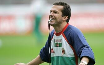 KAISERSLAUTERN, Germany:  German trainer of the Hungarian football team Lothar Matthaeus whistles during a training session 05 June 2004 at the Fritz-Walter stadium in the western town of Kaiserslautern, ahead of tomorrow's Euro 2004 preparation match Germany vs Hungary.  AFP PHOTO DDP/OLIVER LANG     GERMANY OUT  (Photo credit should read OLIVER LANG/DDP/AFP via Getty Images)