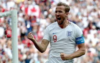 epaselect epa06835775 Harry Kane of England reacts after scoring the 2-0 during the FIFA World Cup 2018 group G preliminary round soccer match between England and Panama in Nizhny Novgorod, Russia, 24 June 2018.

(RESTRICTIONS APPLY: Editorial Use Only, not used in association with any commercial entity - Images must not be used in any form of alert service or push service of any kind including via mobile alert services, downloads to mobile devices or MMS messaging - Images must appear as still images and must not emulate match action video footage - No alteration is made to, and no text or image is superimposed over, any published image which: (a) intentionally obscures or removes a sponsor identification image; or (b) adds or overlays the commercial identification of any third party which is not officially associated with the FIFA World Cup)  EPA/VASSIL DONEV   EDITORIAL USE ONLY