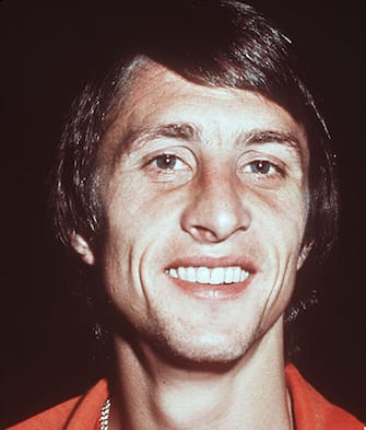 Picture taken 05 July 1974 of Dutch soccer figure Johan Cruijff. One of the best soccer players of all times, 48 selections, 704 matches and 421 goals, Johan Cruijff has been 8 times Dutch champion and captured 5 Dutch Cup titles with the Amsterdam Ajax, won 3 times the European Cup of Champions (1971, 1972, 1973) and was elected European Golden Ball in 1971, 73 and 74. / AFP / STAFF AND -        (Photo credit should read STAFF/AFP via Getty Images)