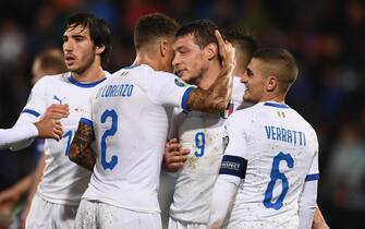 VADUZ, LIECHTENSTEIN - OCTOBER 15:  Andrea Belotti of Italy celebrates after scoring the fifth goal during the UEFA Euro 2020 qualifier between Liechtenstein and Italy on October 15, 2019 in Vaduz, Liechtenstein.  (Photo by Claudio Villa/Getty Images)