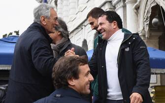 VENICE, ITALY - NOVEMBER 16:  President FIGC Gabriele Gravina and  President of Venezia FC Joe Tacopina of Italy visit Venice during the high water on November 16, 2019 in Venice, Italy.  (Photo by Claudio Villa/Getty Images)