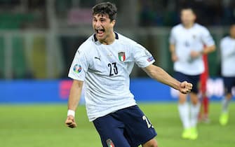 Italy's Riccardo Orsolini celebrates after scoring the 8-1 goal during the UEFA Euro 2020 group J qualifying soccer match between Italy and Armenia at the Renzo Barbera stadium in Palermo, Italy, 18 November 2019. ANSA/CARMELO IMBESI