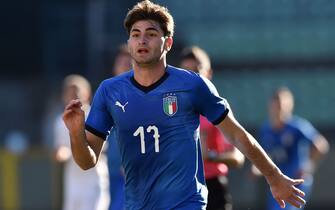 SIENA, ITALY - FEBRUARY 13:  Manolo Portanova of Italy in action during the International Friendly match between Italy U19 and France U19 at Stadio Artemio Franchi on February 13, 2019 in Tamai di Siena, Italy.  (Photo by Giuseppe Bellini/Getty Images)