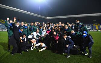 1229673788 ZENICA, BOSNIA AND HERZEGOVINA - NOVEMBER 18: Players of Italy celebrate at the end of the UEFA Nations League group stage match between Bosnia-Herzegovina and Italy at Bilino Polje Stadium on November 18, 2020 in Zenica, Bosnia and Herzegovina. (Photo by Claudio Villa/Getty Images)