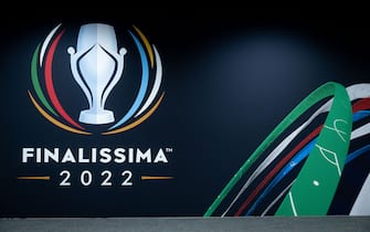 LONDON, ENGLAND - MAY 30: A view of the branding in the tunnel area ahead of the Finalissima 2022 match between Italy and Argentina on June 1st at Wembley Stadium on May 30, 2022, in London, England. (Photo by Kristian Skeie - UEFA/UEFA via Getty Images)