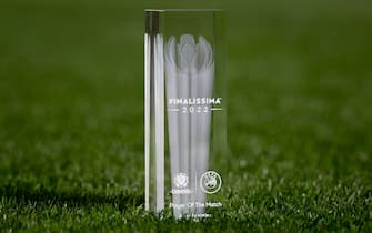 LONDON, ENGLAND - MAY 30: A view of the Player of the Match award ahead of the Finalissima 2022 match between Italy and Argentina on June 1st at Wembley Stadium on May 30, 2022, in London, England. (Photo by Kristian Skeie - UEFA/UEFA via Getty Images)