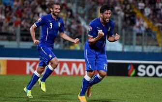 VALLETTA, MALTA - OCTOBER 13:  Graziano Pelle of Italy celebrates after scoring the first goal during the EURO 2016 Group H Qualifier match between Malta and Italy at Ta' Qali Stadium on October 13, 2014 in Valletta, Malta.  (Photo by Claudio Villa/Getty Images)