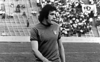 Il calciatore della Lazio Giorgio Chinaglia, autore dell'unica rete italiana, durante la partita Bulgaria-Italia (1-1), Sofia (Bulgaria), 21 giugno 1972.