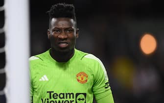 epa10879440 Goalkeeper Andre Onana of Manchester United reacts during the English Premier League soccer match between Burnley FC and Manchester United, in Burnley, Britain, 23 September 2023.  EPA/PETER POWELL