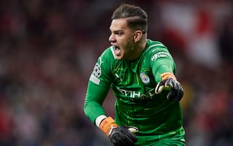 Ederson Moraes of Manchester City


 during the UEFA Champions League match, Quarter Final, Second Leg, between Atletico de Madrid and Manchester City played at Wanda Metropolitano Stadium on April 13, 2022 in Madrid, Spain. (Photo by Ruben Albarran / PRESSINPHOTO)