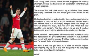 Xhaka, scuse ai fan: "Mi son lasciato trasportare"