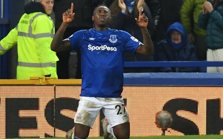 Kean festeggia la rete dell'1-0 in Everton-Newcastle con la sua solita esultanza