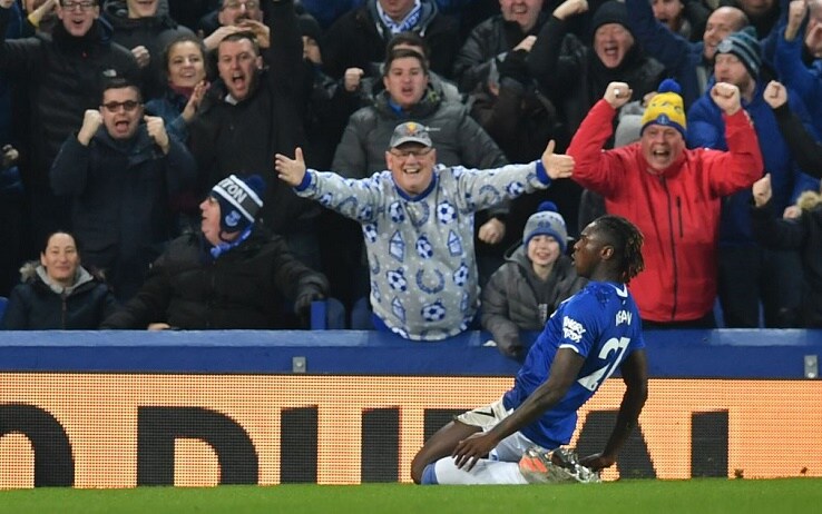Moise Kean festeggia la rete dell'1-0 in Everton-Newcastle
