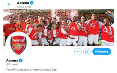 Arsenal senza loss: via la "L" dal profilo Twitter