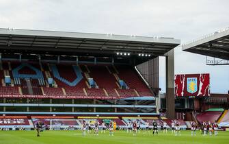 BIRMINGHAM, ENGLAND - JUNE 17: A general view of Villa Park, home stadium of Aston Villa as both teams have a minutes silence for all the lost lives from Coronavirus / Covid-19 during the Premier League match between Aston Villa and Sheffield United at Villa Park on June 17, 2020 in Birmingham, United Kingdom. (Photo by Matthew Ashton - AMA/Getty Images)