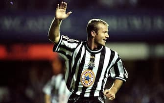 17 Sep 1998:  Alan Shearer of Newcastle celebrates a goal during the European Cup Winners Cup against Partizan Belgrade played at St James'' Park in Newcastle, England. Newcastle won the game 2-1. \ Mandatory Credit: Clive Brunskill /Allsport