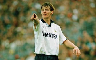 English footballer Teddy Sheringham, of Tottenham Hotspur, during a Premier League match against Crystal Palace at Selhurst Park, London, 30th January 1993. Spurs won the match 3-1. (Photo by Gary M. Prior/Getty Images)
