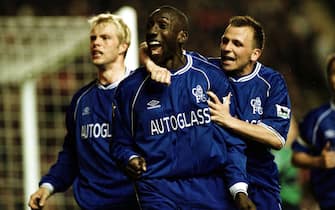 8 May 2001:  Jimmy Floyd Hassbaink of Chelsea celebrates after scoring the second goal during the Liverpool v Chelsea FA Carling Premiership match at Anfield, Liverpool. Mandatory Credit: Clive Brunskill/ALLSPORT