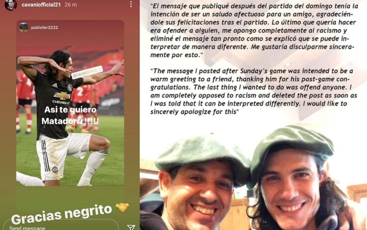 A sinistra la storia incriminata, a destra il post di scuse dell'uruguaiano A sinistra la storia incriminata, a destra il post di scuse dell'uruguaiano