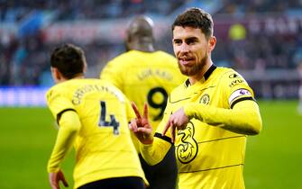 Chelsea's Jorginho celebrates scoring their side's third goal of the game from the penalty spot during the Premier League match at Villa Park, Birmingham. Picture date: Sunday December 26, 2021.