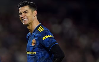 Manchester United's Cristiano Ronaldo rues a missed chance during the Premier League match at the Brentford Community Stadium, London. Picture date: Wednesday January 19, 2022.