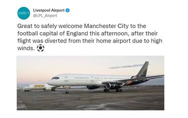Aereo del City costretto ad atterrare a Liverpool