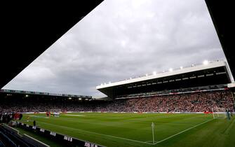 A general view of the stadium as players line up on the pitch ahead of the Women's International Friendly match at Elland Road, Leeds. Picture date: Friday June 24, 2022.