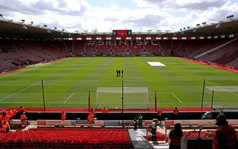 General view from inside the ground before the Premier League match at St. Mary's Stadium, Southampton. Picture date: Saturday April 9, 2022.