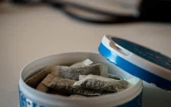 Snus - a box of Snus, a moist powder tobacco product widely consumed in Norway and Sweden and among athletes