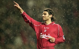 29 Oct 2000:  Patrik Berger of Liverpool celebrates during the FA Carling Premiership match against Everton played at Anfield, in Liverpool, England. Liverpool won the match 3-1. \ Mandatory Credit: Clive Brunskill /Allsport