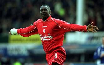 16 Apr 2001: Emile Heskey of Liverpool celebrates after scoring the first goal during the Everton v Liverpool FA Carling Premiership match at Goodison Park, Everton. Mandatory Credit: Gary M. Prior/ALLSPORT