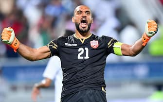 epa08055370 Sayed Jaffer of Bahrain reacts during the 24th Arabian Gulf Cup final soccer match between Bahrain and Saudi Arabia at the Abdullah bin Khalifa Stadium in Doha, Qatar, 08 December 2019.  EPA/Noushad Thekkayil