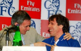 Chelsea Manager Claudio Ranieri (l) shares a joke with Gianfranco Zola (r)  (Photo by Adam Davy/EMPICS via Getty Images)