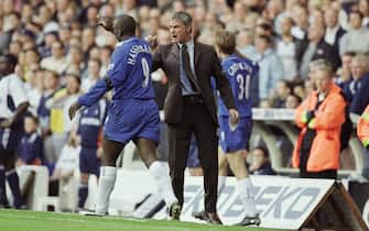 16 Sep 2001:  Jimmy Floyd Hasselbaink of Chelsea celebrates his goal with his manager Claudio Ranieri during the FA Barclaycard Premiership match against Tottenham Hotspur played at White Hart Lane, in London. Chelsea won the match 3-2. \ Mandatory Credit: Clive Brunskill /Allsport