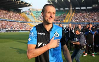 Timmy SIMONS celebrates the title of champion after the Jupiler Pro League 2017 - 2018 Play-Off 1 Matchday 10 Football game between Club Brugge and Kaa Gent at the Jan Breydel stadium on May 20, 2018 in Bruges, Belgium. Photo by Vincent Van Doornick / Isosport