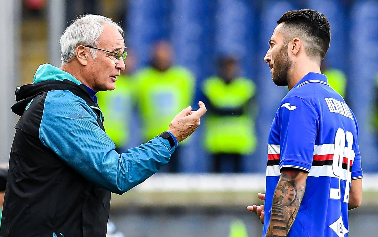 Sampdorias Italian coach Claudio Ranieri (left) issues Italian midfielder Andrea Bertolacci some instructions during the Italian Serie A soccer match Uc Sampdoria vs As Roma at Luigi Ferraris Stadium in Genoa, Italy, 20 October 2019
ANSA/SIMONE ARVEDA