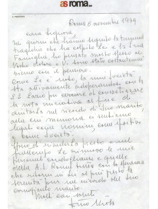 La lettera del presidente della Roma, Dino Viola