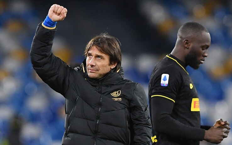 Antonio Conte e Romelu Lukaku festeggiano una vittoria dell'Inter