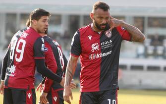 Cagliari's Joao Pedro (R) jubilates after scoring the 0-1 goal during the Italian Serie A soccer match Brescia Calcio vs Cagliari Calcio at Mario Rigamonti stadium in Brescia, Italy, 19 january 2020. 
ANSA/ FILIPPO VENEZIA