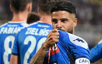 Napoli's Italian forward Lorenzo Insigne celebrates after scoring during the Italian Serie A football match Fiorentina vs Napoli on August 24, 2019 at the Artemio-Franchi stadium in Florence. (Photo by Andreas SOLARO / AFP)        (Photo credit should read ANDREAS SOLARO/AFP via Getty Images)