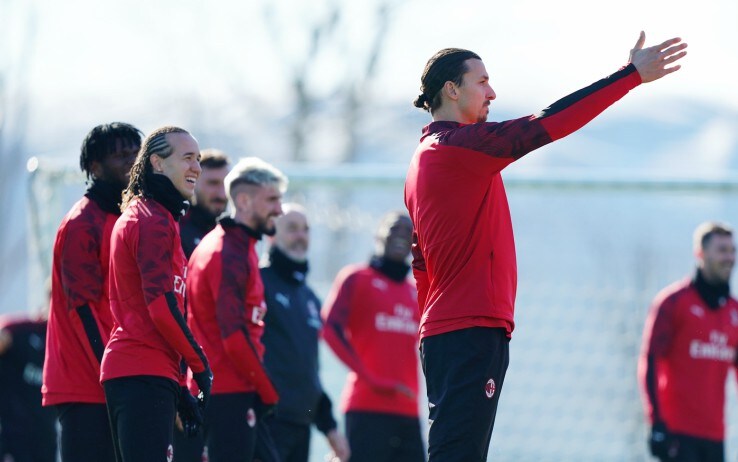 Ibrahimovic durante l'allenamento di venerdì 7 febbraio