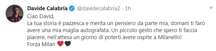 Il tweet di Davide Calabria