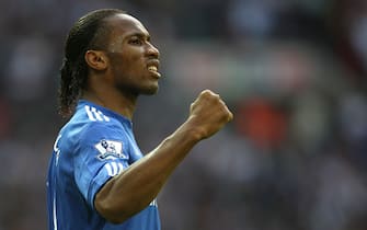 Chelsea's Didier Drogba celebrates scoring the opening goal of the game