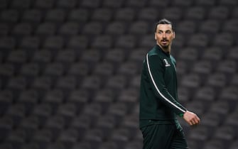 AC Milan's Swedish forward Zlatan Ibrahimovic takes part in a training session of Swedish league team Hammarby IF at Tele 2 Arena on April 17, 2020 in Stockholm. (Photo by Jonathan NACKSTRAND / AFP) (Photo by JONATHAN NACKSTRAND/AFP via Getty Images)