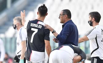 Juventus  Cristiano Ronaldo and coach Maurizio Sarri in action during the italian Serie A soccer match Juventus FC vs Torino FC at the Allianz stadium in Turin, Italy, 4 Julay 2020 ANSA/ ALESSANDRO DI MARCO