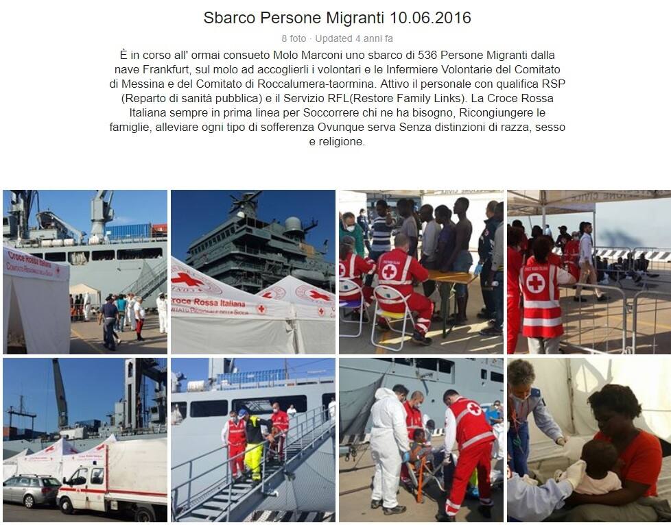 Le foto dello sbarco del 10 giugno 2016 (pagina Facebook Croce Rossa Messina)