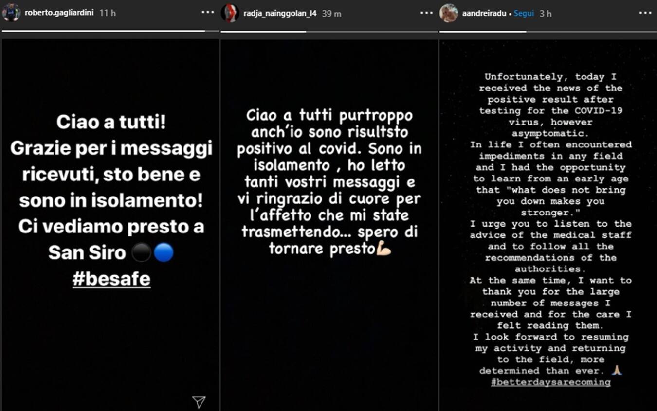 I messaggi di Gagliardini, Nainggolan e Radu su Instagram